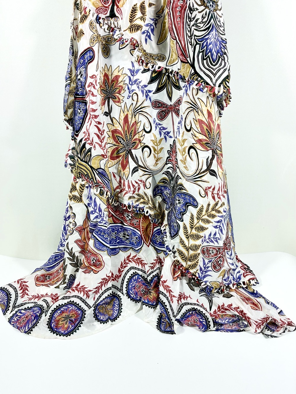 Farm Rio Boho Glam Tiered Floral Crepe de Chine Midi Sun Dress Small NWT - Picture 9 of 17